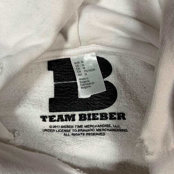 Justin Bieber Mens H&M Purpose Stadium Tour White Hoodie 2017 Sz Large Preowned - Picture 10 of 10